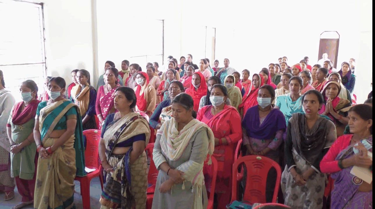 Rural women community members gathered in Almora during a Gramin Mahila Utthan Samiti assembly
